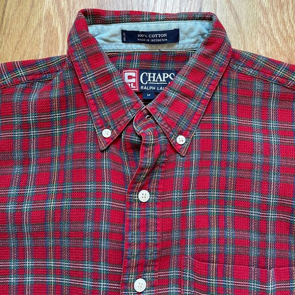Chaps by Ralph Lauren Men's Button Down Short Sleeve Shirt Red Plaid Size Med - Picture 3 of 11